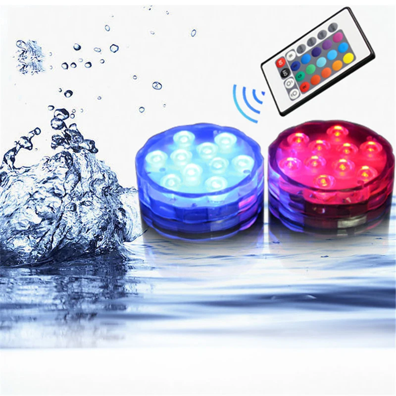 10 Led пульт дистанционного управления RGB погружной светильник на батарейках подводный ночник наружная ваза чаша садовые вечерние украшения
