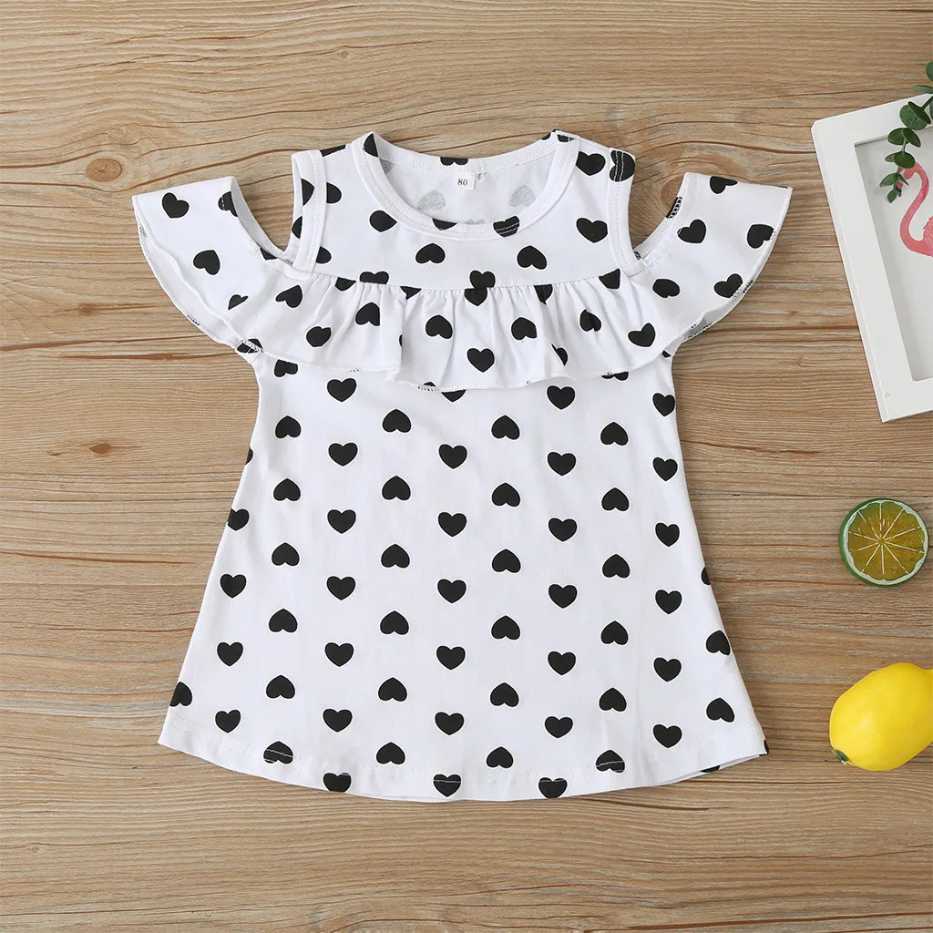 1-5 years Children's Baby Girls Sleeveless Off-the-shoulder Love Print Ruffle Sling Dress Princess Casual Clothes | Мать и ребенок