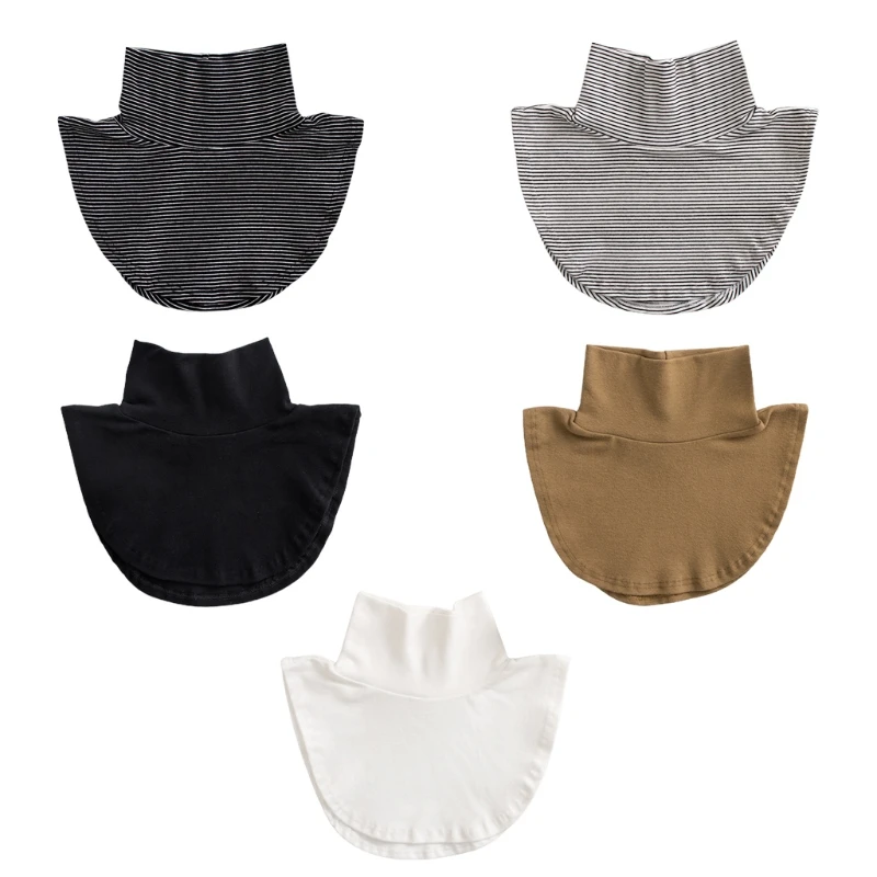 

Korean Women Striped Solid Color False Collar Mock Turtleneck Dickey Detachable Pullover Half Shirt Top Neck Warmer