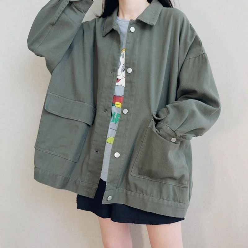 

Casual jacket couple windbreaker loose street denim jacket 2021 spring and autumn new solid color all-match women jackets female