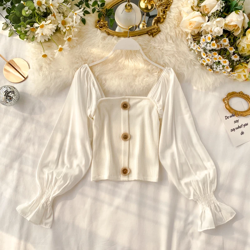 2019 Новая модная женская одежда квадратный воротник женские топы и блузки рубашка