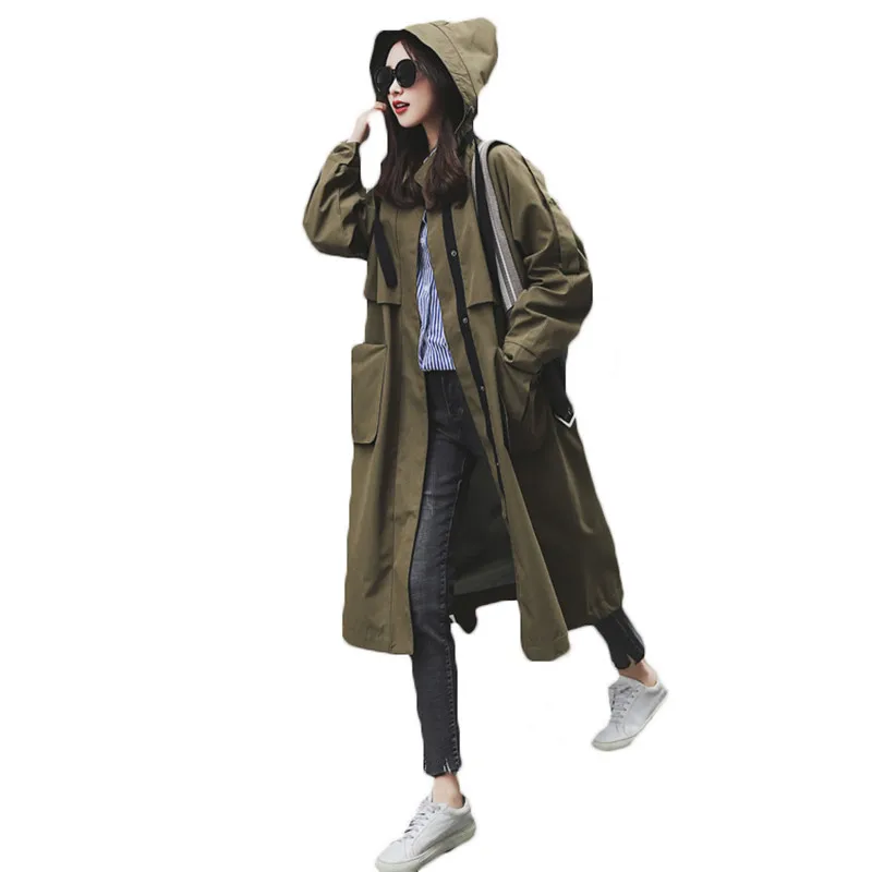 Женский свободный тренчкот Повседневная ветровка большого размера с большими