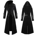 Мужская Готическая ветровка в стиле стимпанк с воротником-стойкой, ветровка с капюшоном, мужской банкетный костюм, длинное пальто, плащ полупальто