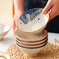 6pcsset 5 inch japanese style ceramic hat bowls creative hand painted cartoon cute household kitchen tableware rice soup bowls