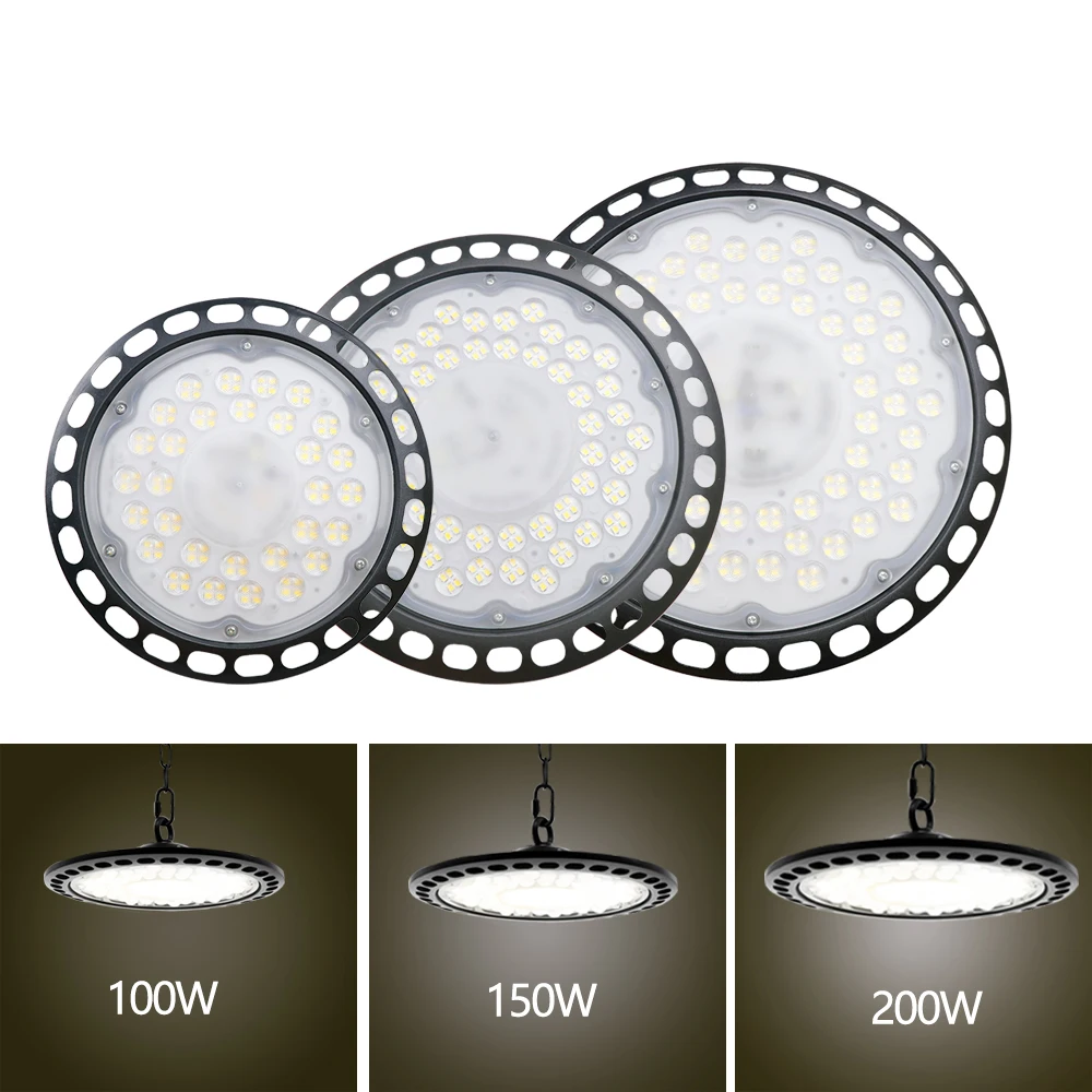 Free shipping 100W 150W 200W UFO LED high bay light AC220V waterproof garage light super bright commercial industrial lighting