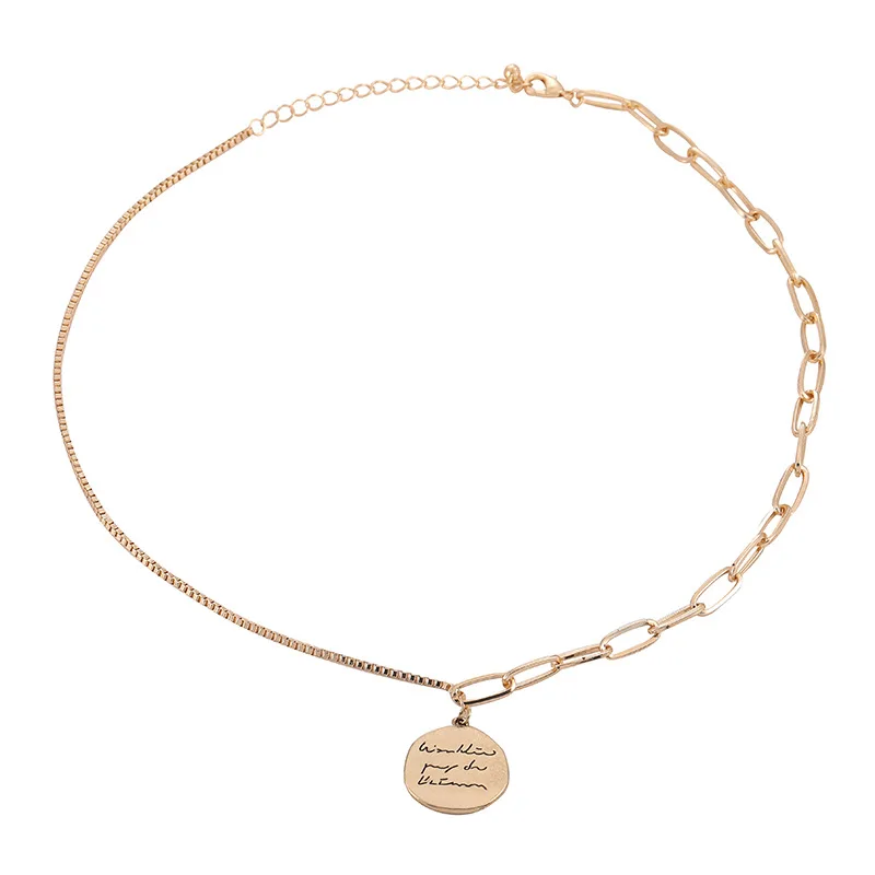 

Hip Hop Round Disc Letter Pendant Necklace Vintage Silver Gold Color Charm Necklace Chains For Women Gifts