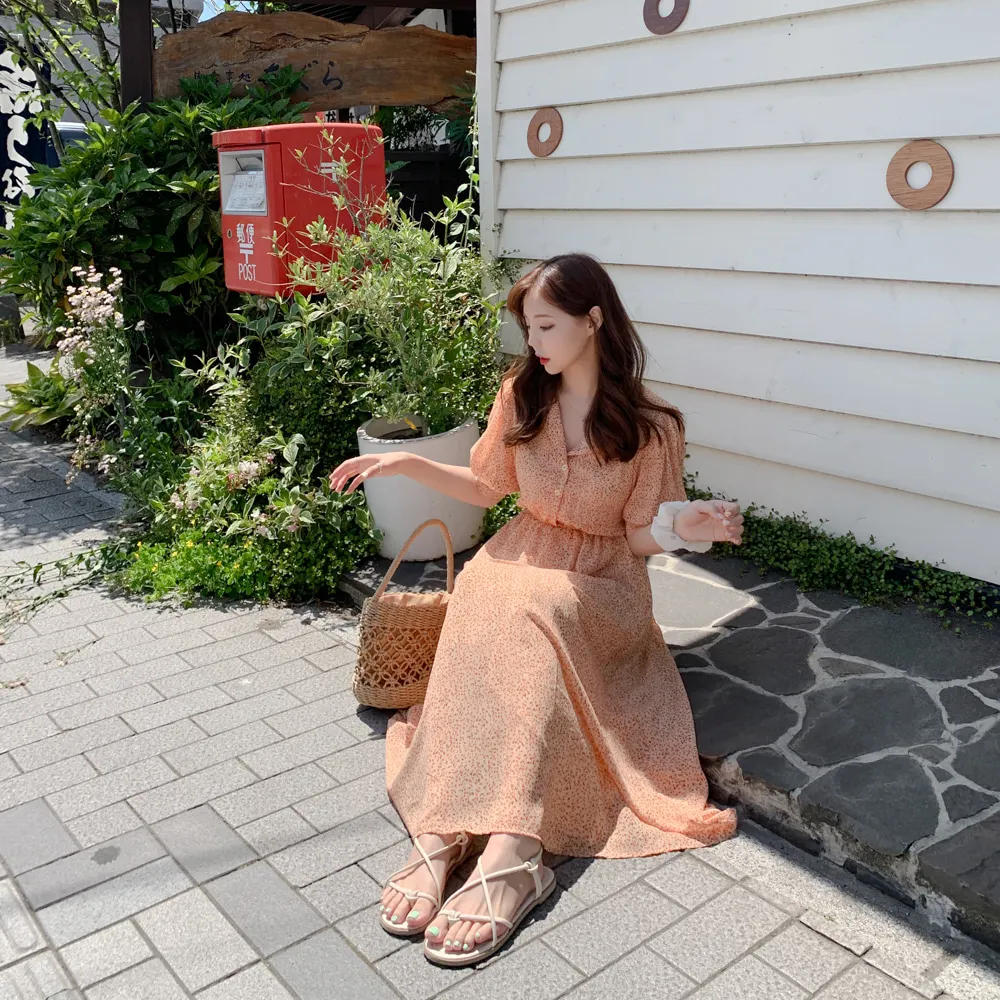 Женское шифоновое платье в стиле бохо Вечерние Платья с цветочным принтом