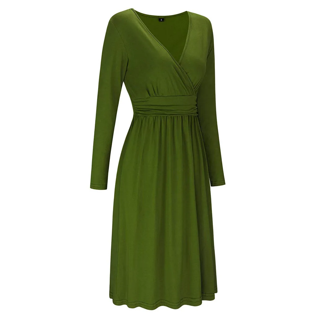 Женское платье с v-образным вырезом длинным рукавом запахом спереди высокой