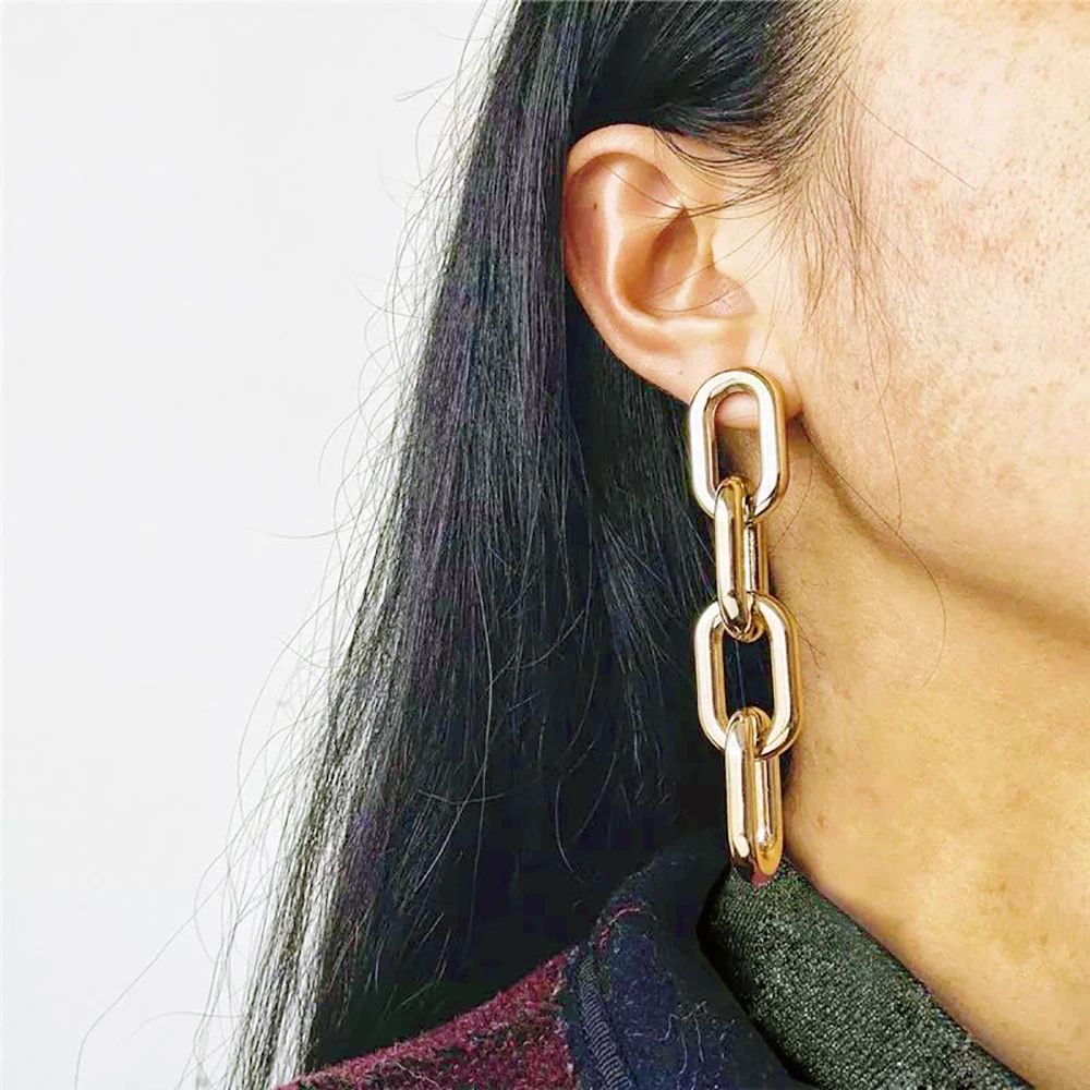 Женские акриловые серьги в стиле панк с толстой золотой цепочкой вечерние