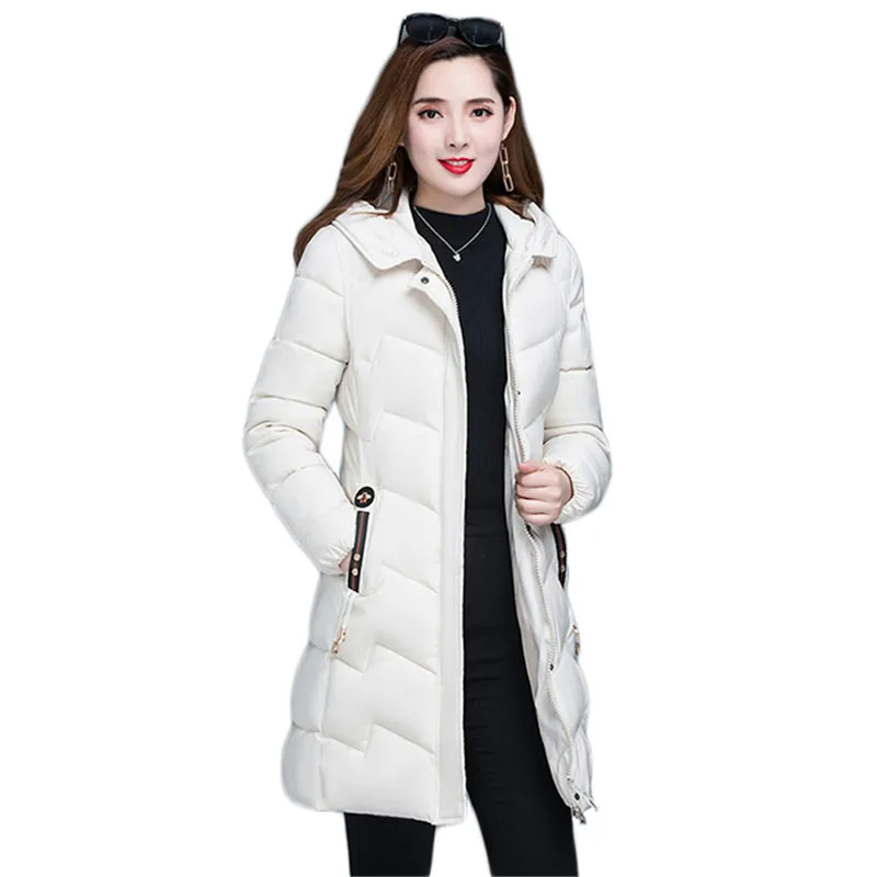 

Winter Coat Women White New Down Cotton Jackets Korean Long Slim Thick Warmth Fur Collar Hooded Parkas Tops Feminina CX1337