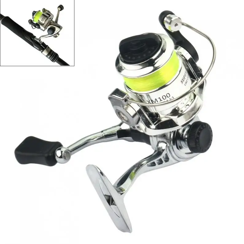 Durable 100 Metal Fishing Reel Palm Size Spinning Reel with Fishing Line for Ice Fish Lure Shallow Fishing Rod