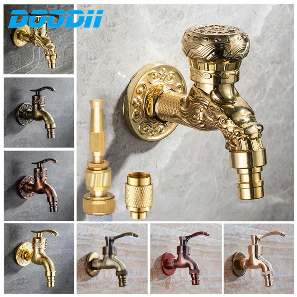 

Doodii Carved Wall Mount Garden Faucet Decorative Outdoor Bibcock Washing Machine Mop Tap Garden Watering Fitting Faucet Adapter