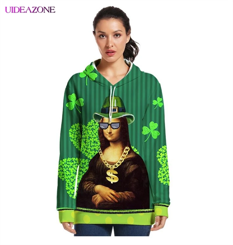 Толстовки с капюшоном и принтом в виде листьев клевера для женщин мужчин