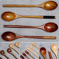 1pc wooden long spoon environmental protection natural long handle round spoon cooking mixing spoon kitchen appliance