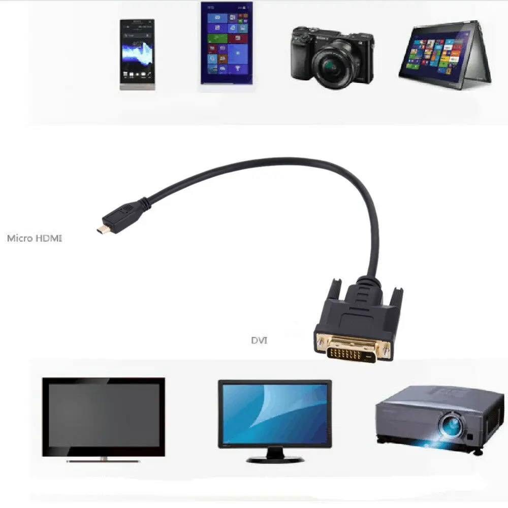 Микро HDMI к DVI-D DVI 24 + 1 мужской золотой адаптер кабель HDTV светодиодный ЖК-дисплей