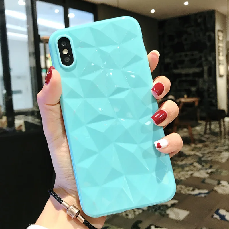 Sky Blue 3D чехол с алмазной текстурой для iPhone 6, 6s, 7, 8 Plus, X, мягкий чехол для телефона для iPhone 7, прозрачный чехол Ультратонкий чехол - Цвет: Sky Blue