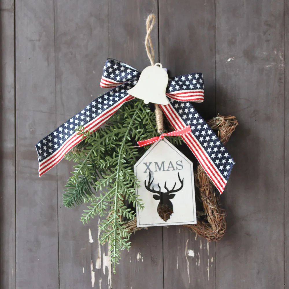 Рождественский венок дверь настенное украшение пентаграмма подвесное с бантом