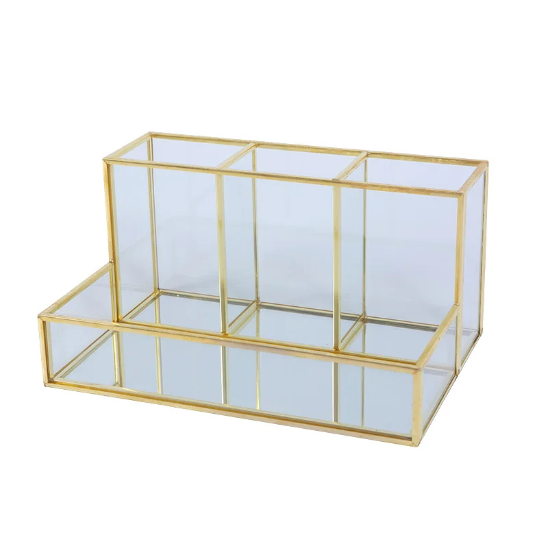

Brass glass nail eyebrow pencil color brush storage container transparent desktop skin care products perfume