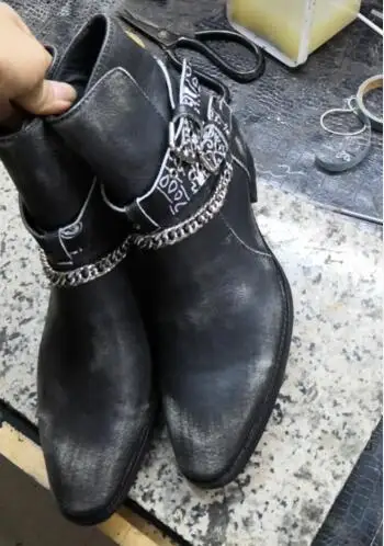 Роскошные Дизайнерские мужские ботинки FR.LANCELOT из черной кожи цепи пряжки обувь