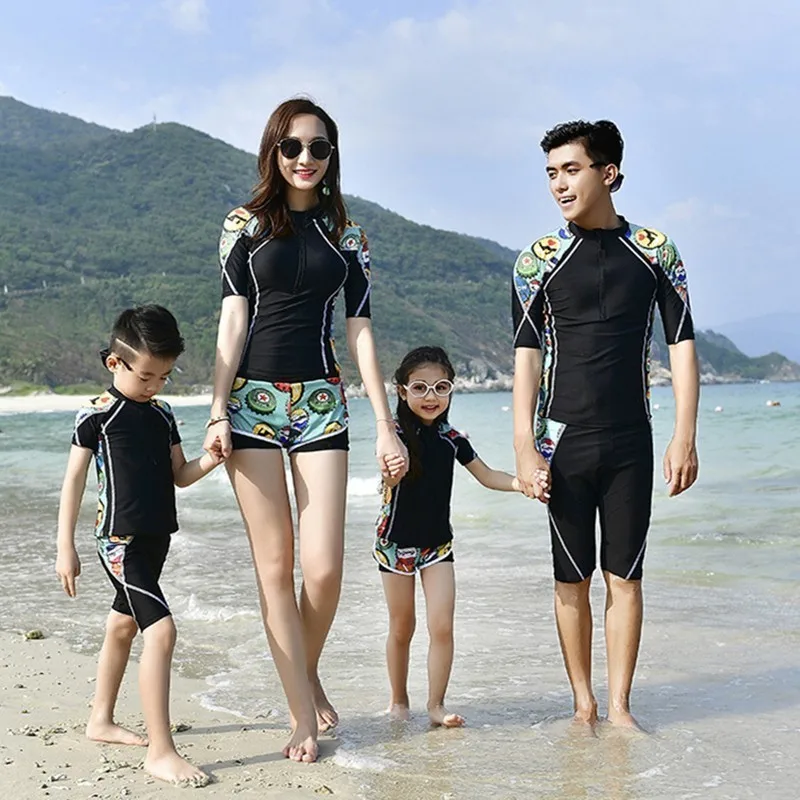 Купальник для родителей и детей комплект пляжной одежды с коротким рукавом