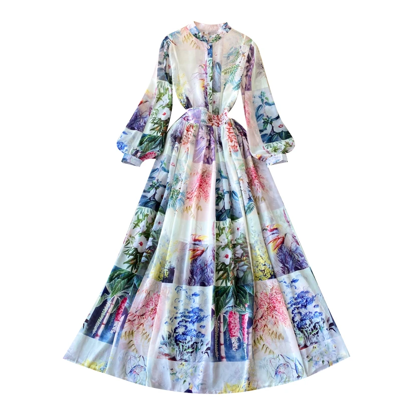 

European and American t-show temperament dress long dress spring 2021 New Goddess elegant print dress