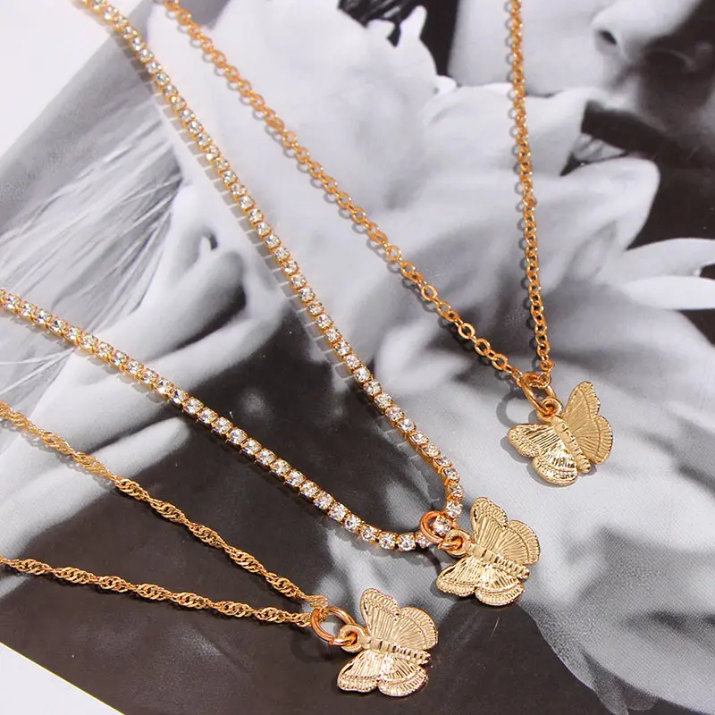 

Flatfoosie Fashion Butterfly Crystal Clavicle Chain Necklace For Women Gold Color Twisted Chain Elegant Charm Jewelry Party Gift