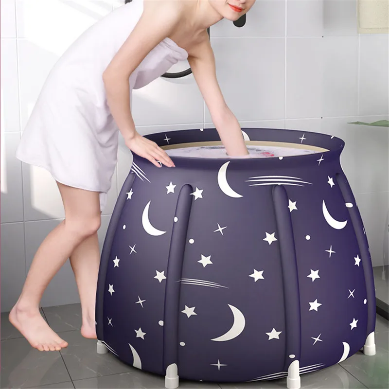 

Folding Bathtub Thickening Adult Bath Barrel Free Inflatable Bracket Portable Bath Bucket Family Household Outdoor SPA Sauna Tub