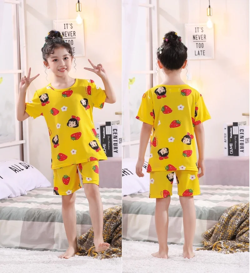 

New Cartoon Children Pijama Nightwear Summer Short Sleeve Kids Pajamas Set Girls Sleepwear Cute Baby Boys Tracksuit Homewear