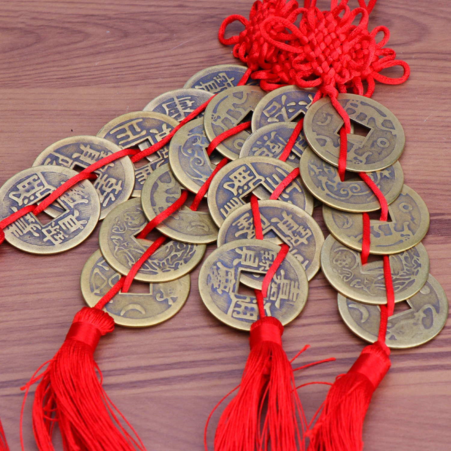 Besegad Handmade Chinese Knot Tassel Pendant with 5pcs Feng Shui Coins Wealth Success Lucky Charm Home Car Hanger Decors |