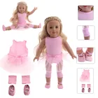 Одежда для кукол, для новорожденных, танцевальная розовая серия одежды, юбка, наколенники, туфли, 18 дюймов, американские, подарки для девочек