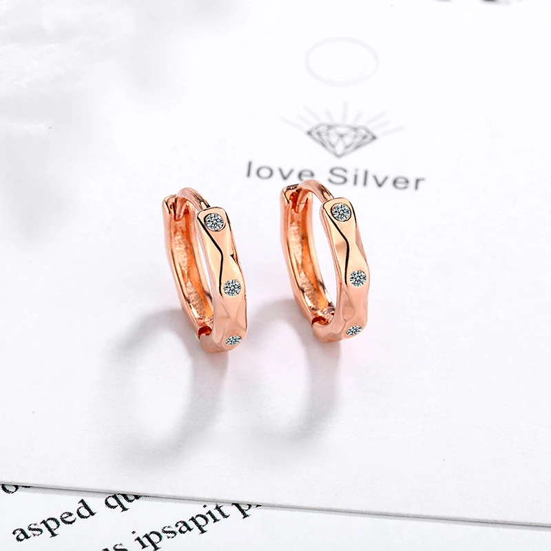 Women's New Fashion Shiny Hoop Earrings Bohemian Geometric Rose Gold/ White Cartilage Piercing Earring Jewelry Small Thin Hoops
