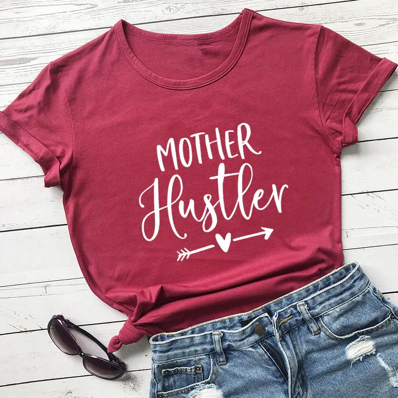 

Mother Hustler Printed New Arrival Women's Summer Funny Casual 100%Cotton T-Shirt Mom Lift Shirts Cool Mom Tees Mothers Day Gift