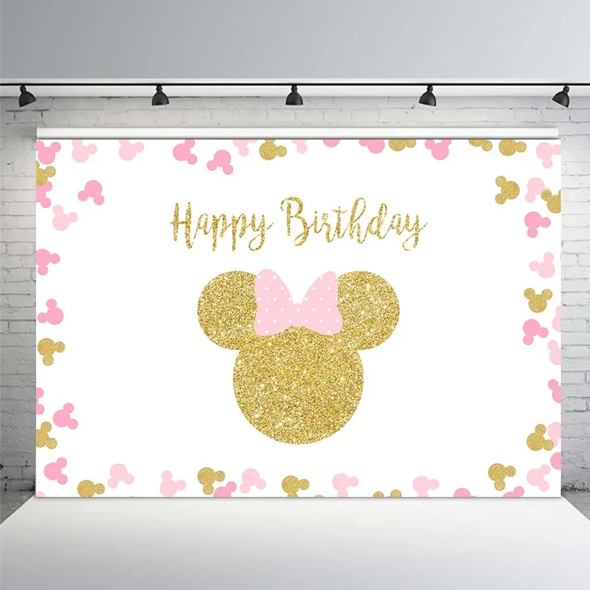 Photography Backdrops Custom Pink Mouse Birthday Party Backdrop Personalised Decor Backdrop Photo Studio Banner