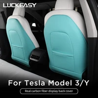 luckeasy for tesla model 3 model y 2017 2022 interior accessories seat backrest leather protective cover anti kick pad model3