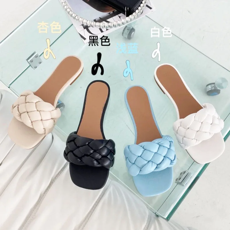 

2021 New Fashion Weave Women Slippers Open Toe Flat Heel Casual Home Slides Summer Ladies Outdoor Slip On Beach Sandal Flip Flop