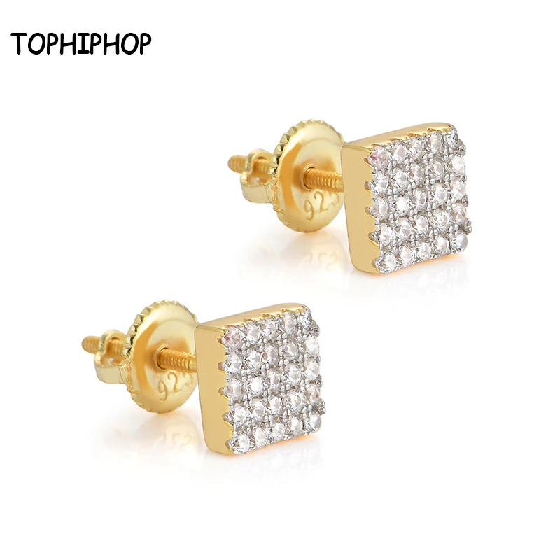 

TOPHIPHOP Hip-Hop Square CZ Earrings Ice Out Micro-Inlaid Cubic Zirconia Men's Hip-Hop Fashion Eartips Hip-Hop Jewelry