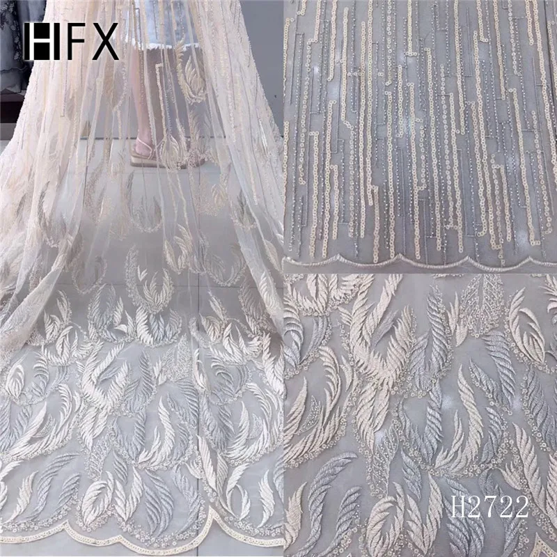 HFX роскошный блестящий вышитый французский сетчатый кружевной африканский шнурок ручной работы из бисера зеленое платье Тюль Чистая кружевная ткань F2723