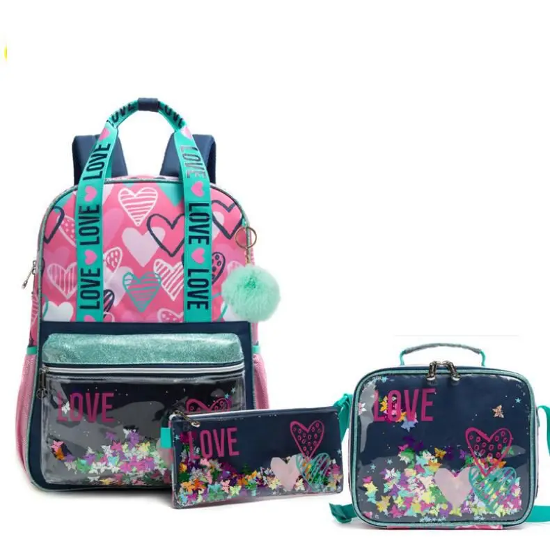 2021 Kids School backpack set with lunch bag For Girls School Bag School Mochilas School bag with lunch bag  student book bag