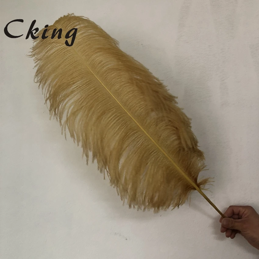 65-70 см длинный натуральный настоящий Плюмаж из страусиного пера золотого цвета
