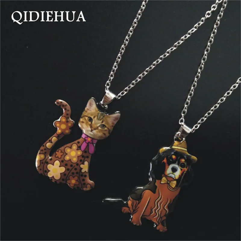 Модное разноцветное ожерелье из эмалированного сплава с подвеской в виде кота и