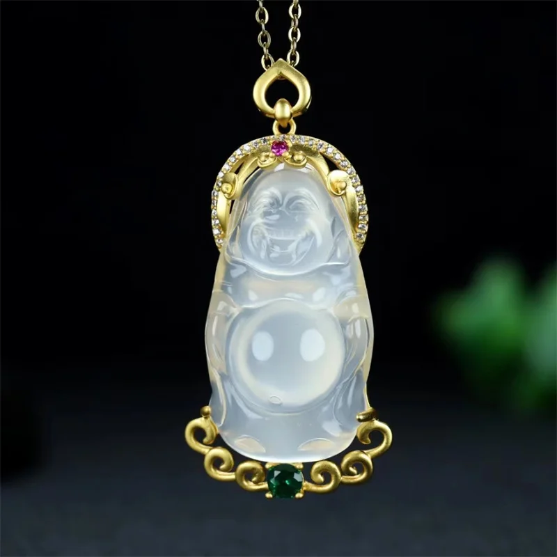 

Лидер продаж, ожерелье ручной работы из натурального нефрита и меди с покрытием 24-каратным зеленым изображением Будды, подвеска, модные юве...