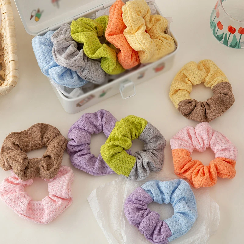 

New Scrunchies Patchwork Knitted Scrunchies Elastic Hair Bands Fashion Headband Ponytail Hair Ties Rope Hair Accessories