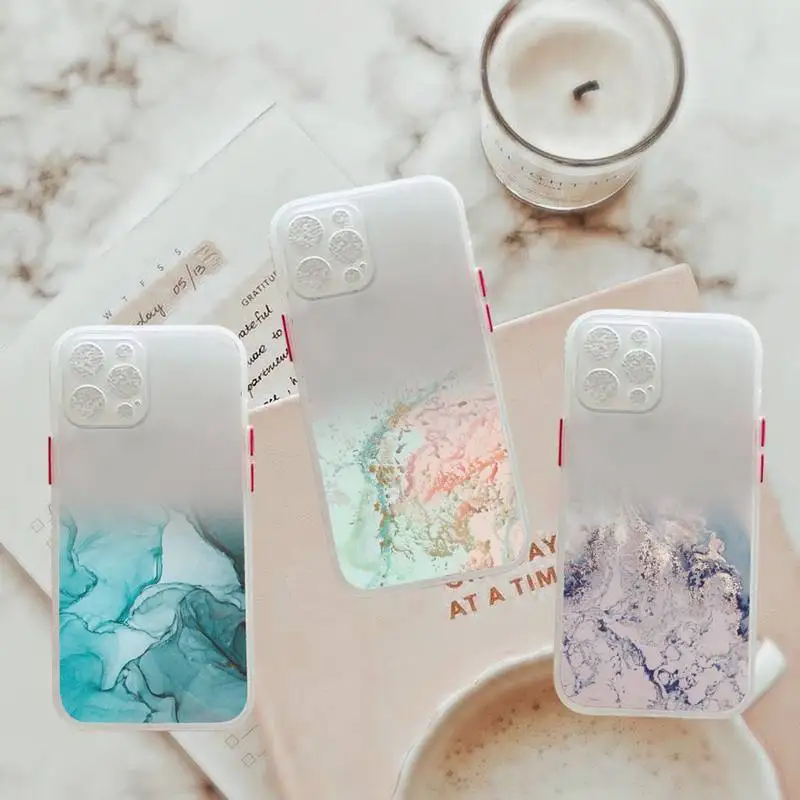 

Marble Gradient sea ocean wave Phone Case For iPhone 12 11 Mini Pro XR XS Max 7 8 Plus X Matte transparent White Cover