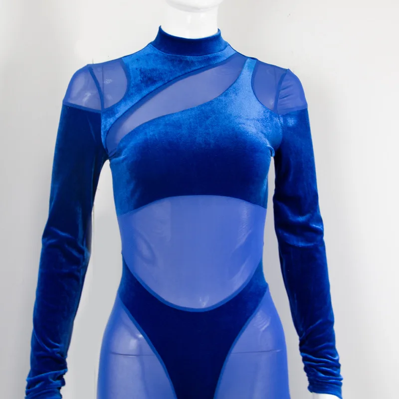 Женский бархатный комбинезон с длинными брюками S-XL