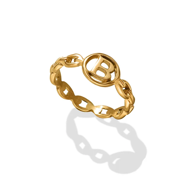 

Hip Hop Rings Letter B 18K Gold Plated Cross Chain Ring Wedding Party Couple Rings Women Men Stainless Steel Luxury Jewelry Gift
