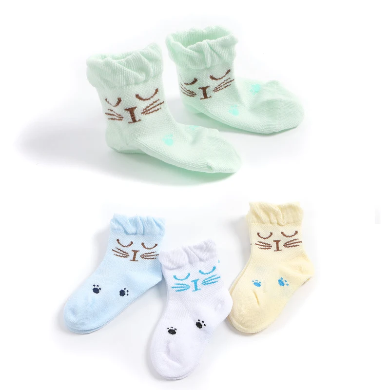 

w012 Free shipping 0-3 years baby socks relent boneless Pure color summer socks Cat pattern thin mesh Children cotton socks