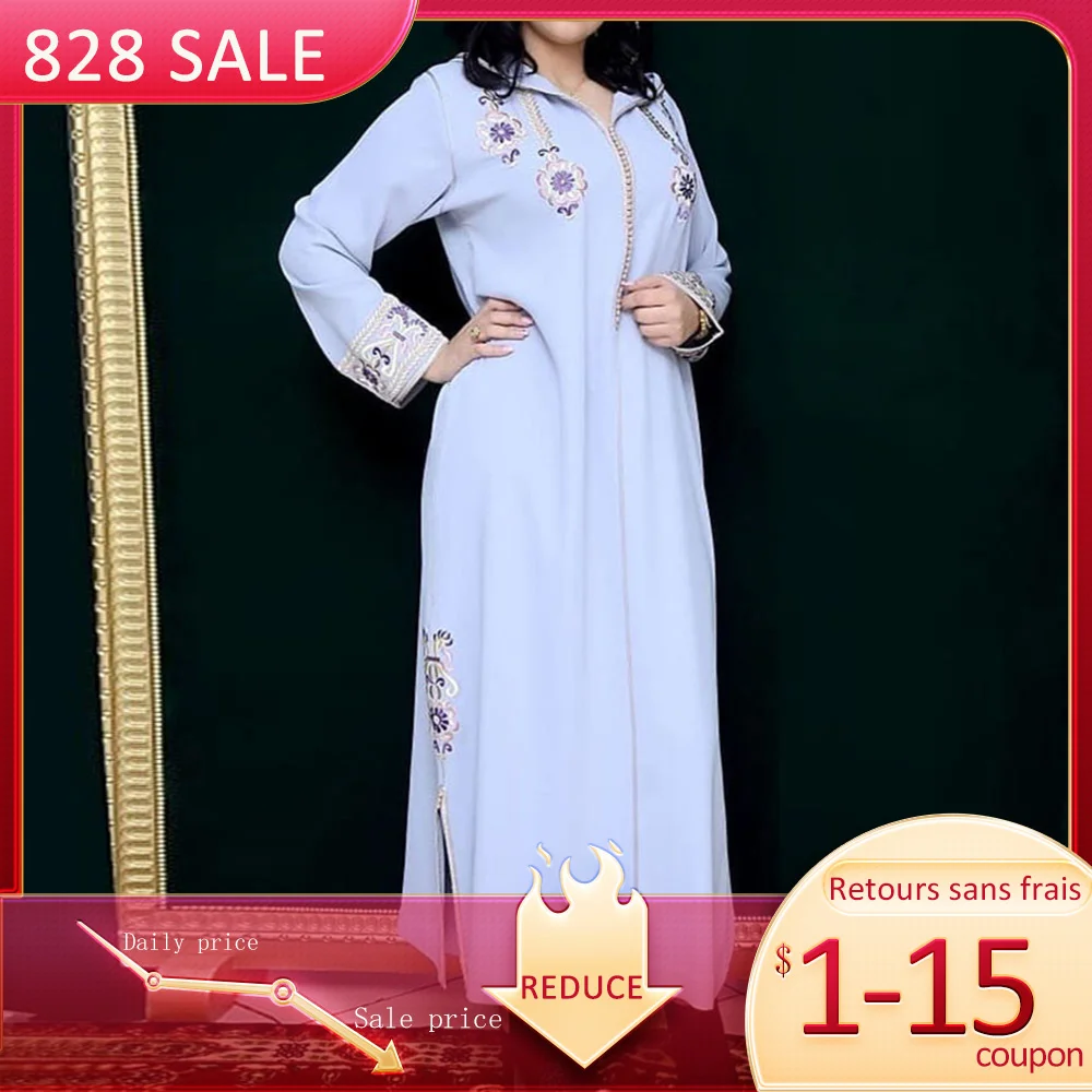Женское длинное платье с капюшоном цветочной вышивкой и лето 2021|Мусульманская