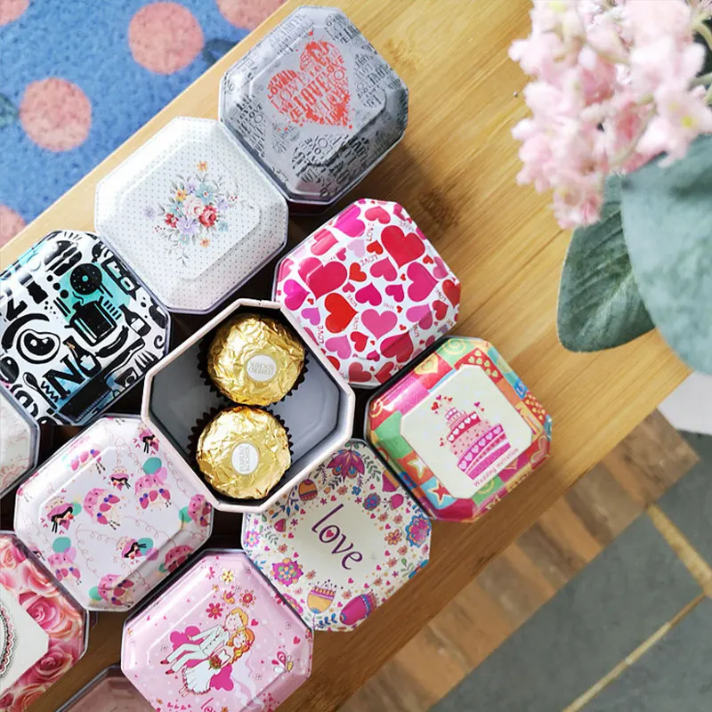 Creative octagon small iron box wedding candy xylitol storage Jewelry Pill Cases portable tea pot tin container | Дом и сад