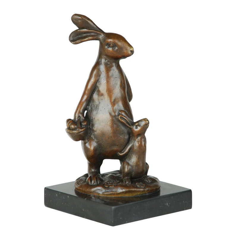 

Bronze Rabbit Sculpture Small Feng Shui Statue Lucky Hare Chinese Zodiac Animal Statue Vintage Art for Home Decoration