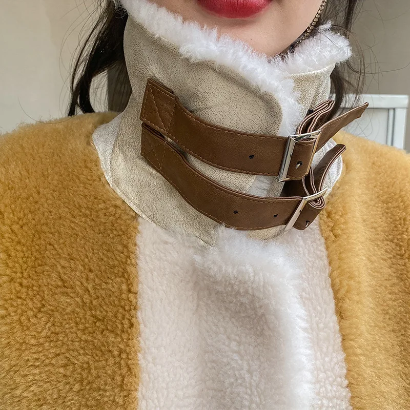 

Women Autumn Winter New Fashion Hit Color Spliced Lamb Wool Coat Female Loose Casual Long Fur Leather Ladies Elegant Coats ML770